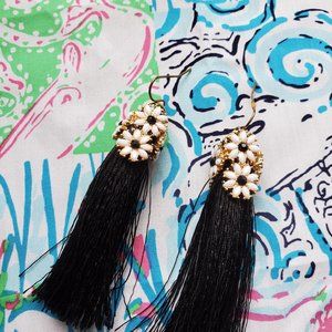 Anthropologie floral black tassel earrings
